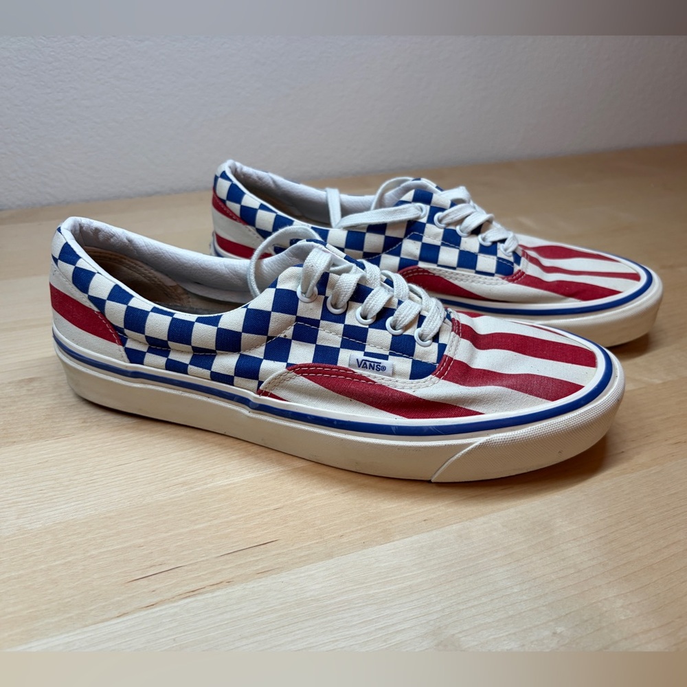 Vans Red and Blue Striped Checkered Sneakers